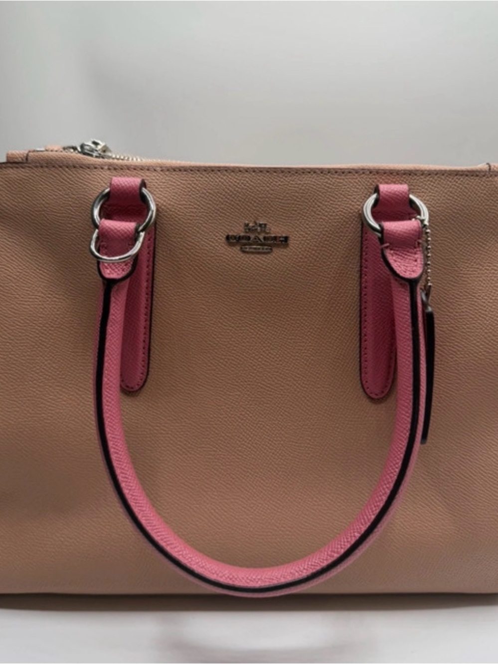 Coach Beige Satchel with Pink Handles
